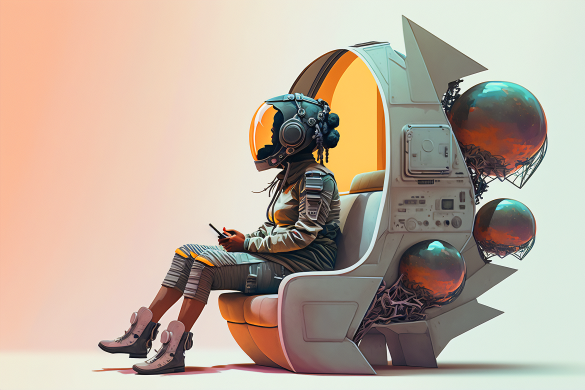 Panne_Imaginaires Astronaute dans un fauteuil rétro-futuriste